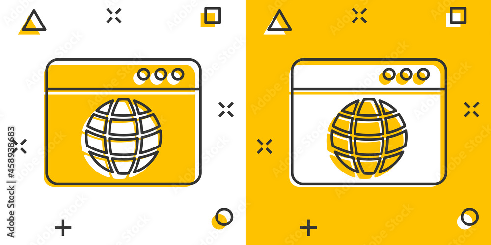 Poster website domain icon in comic style. global internet address cartoon vector illustration on white iso