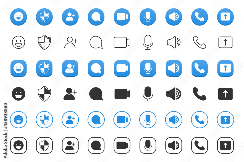 Poster video call app interface icons in a flat design. vector illustration