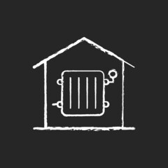Required heating chalk white icon on dark background. Delivering warm air to rooms. Heat source in habitable spaces. Building heating systems. Isolated vector chalkboard illustration on black