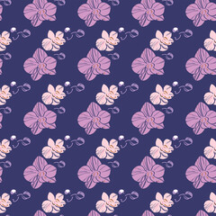 seamless patter blue vintage two orchids and buds pink vector