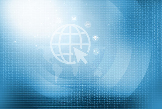 Internet connectivity concept, binary code background with icons, using digital data technologies.