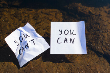 Papers with words You can and You can`t, chance concept.