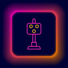 Glowing neon line Train traffic light icon isolated on black background. Traffic lights for the railway to regulate the movement of trains. Colorful outline concept. Vector