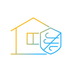 Weather resistance gradient linear vector icon. Weatherproofing apartment building. Hurricane-resistant home. Thin line color symbol. Modern style pictogram. Vector isolated outline drawing