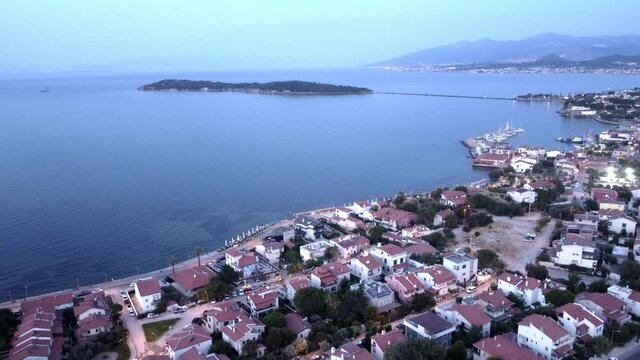  View of the small village near aegean sea Urla, Izmir, Turkey. High quality 4k footage