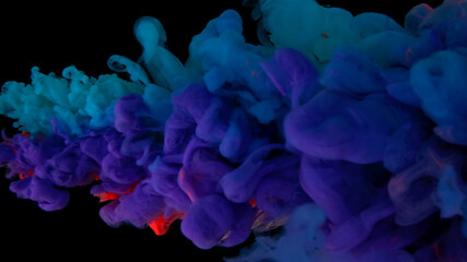 Awesome abstract background. Beautiful wallpaper for your desktop. Colored cloud of ink on a black background. Drops of blue, purple and pink ink in water.