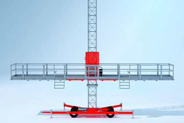 3D image, 3D rendering construction tower, lifting platform on a light background can be used for illustrations on building topics