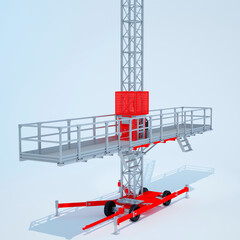 3D image, 3D rendering construction tower, lifting platform on a light background can be used for illustrations on building topics