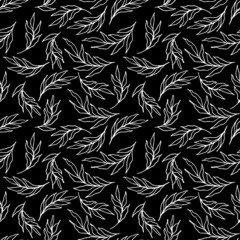 Vector hand drawn floral illustration of branches. Seamless pattern. Ideal for printing textiles, fabrics, packaging paper.
