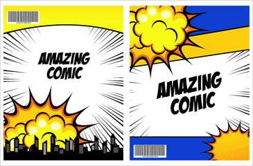 Comic cover, cover template, bubble speech, blank background template
