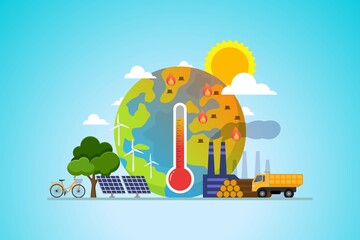 Global warming increase temperature earth with thermometer vector illustration - obrazy, fototapety, plakaty