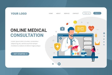 Landing page template online doctor consultation on laptop screen