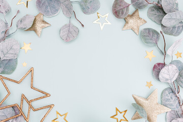 Christmas decor background. Flat lay, top view.