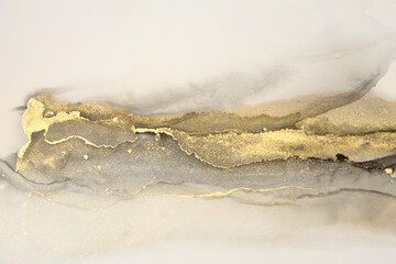 Art Abstract smoke painting blots horizontal background. Alcohol ink brown, beige and gold colors. Marble texture.