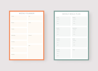 Weekly planner template. Set of planner and to do list. Modern planner template set. Vector illustration.