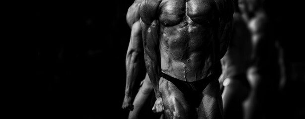 Fototapeta na wymiar group athletes bodybuilders posing most muscular fitness competitions