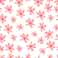 Seamless flower pattern. Flat botanical ornament with minimalistic elements in soft palette.