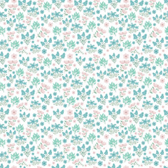 cute floral pattern. Pretty spring flowers on white background. Printing with small summer blue flowers.