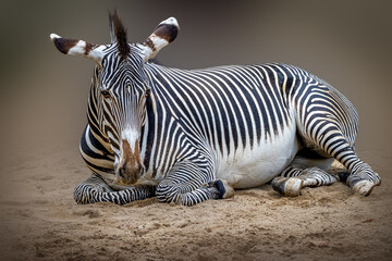 Fototapeta na wymiar a zebra laying on the sand