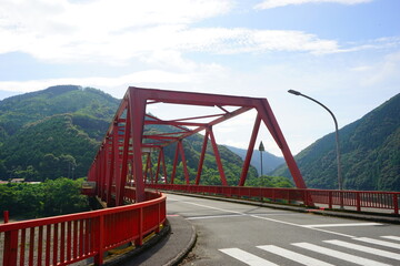Red Iron Tsu Ohashi bridge over Shimanto River in Kochi, Shikoku, Japan - 日本 四国 高知 四万十川 津大橋