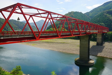 Red Iron Tsu Ohashi bridge over Shimanto River in Kochi, Shikoku, Japan - 日本 四国 高知...