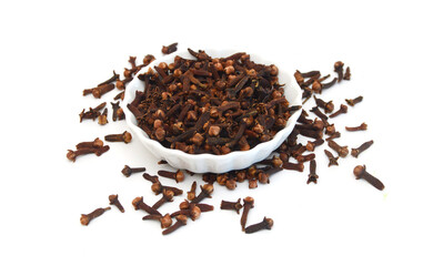 Spice cloves on white background