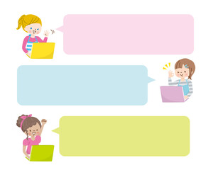 パソコンで交流する世界の子供達のイラスト