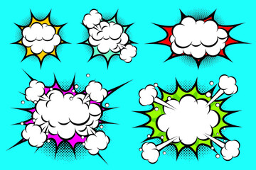 Collection of Cartoon, Comic Speech Bubbles, comic cloud explosion background illustration