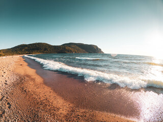 Old Woman Bay at sunset in summer
