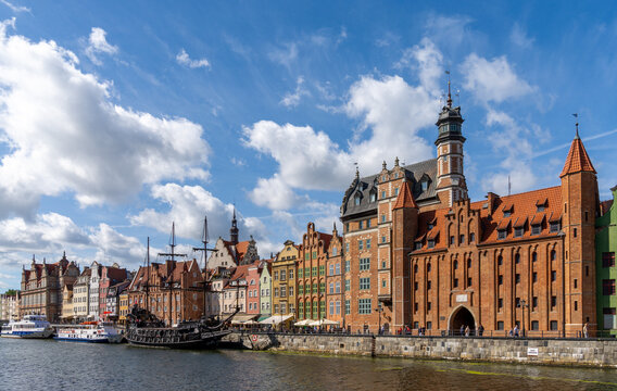 view of the Motlawa River waterfront in the historic Old Town of Gdansk