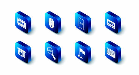 Set Computer mouse, Advertising, Browser window, Location marker, Board with graph chart and icon. Vector