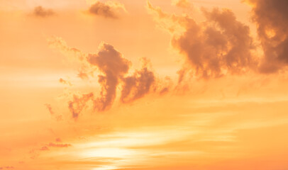 sunset sky in the evening with orange sunlight nature background 