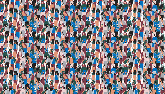 Seamless pattern con una folla di persone che parlano e interagiscono tra di loro
