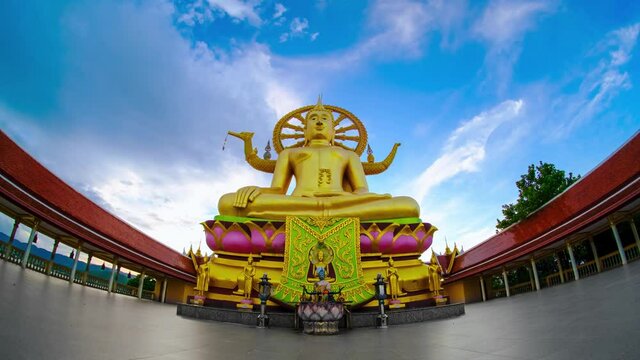 ko Samui 4k Timelapse cloud blue sky move over the big buddha temple "wat phra yai", bangrak ,koh samui ,suratthani ,thailand