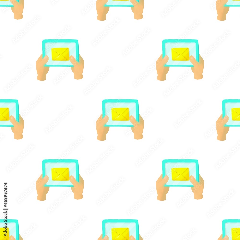 Poster hands holding a tablet with letter pattern seamless background texture repeat wallpaper geometric ve