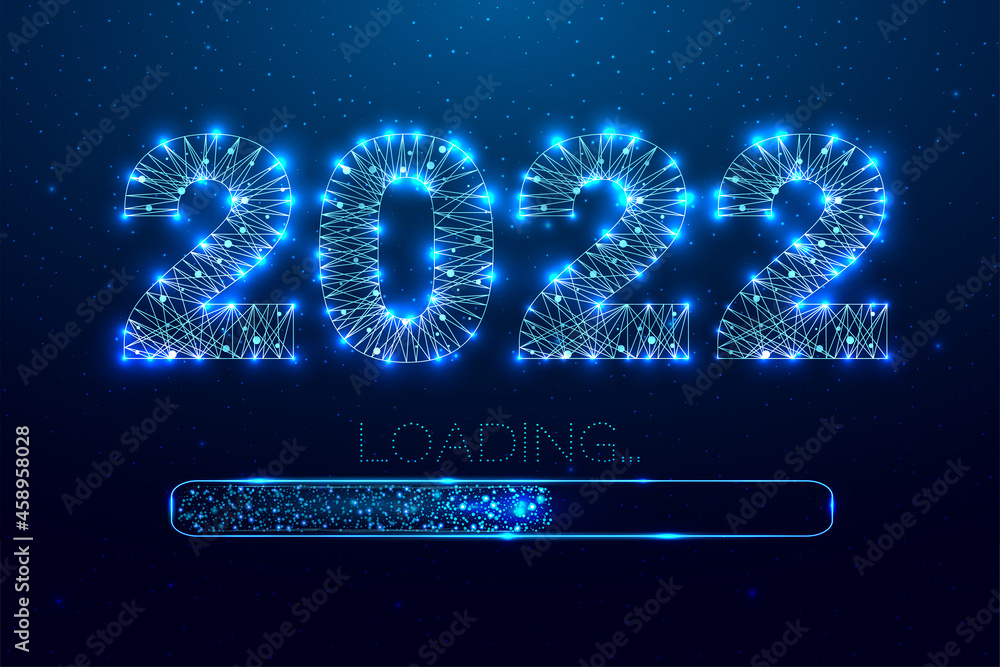 Poster happy new year 2022 greeting card. low poly style design. numbers from a polygonal wireframe mesh. a