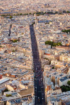 A Wide City Boulevard In The Centre Of Paris, Road With Traffic