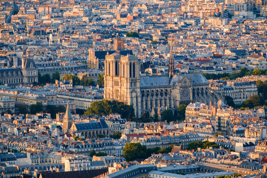Aerial view of Notre Dame Cathedral in Paris, before the fire of 15 April 2019