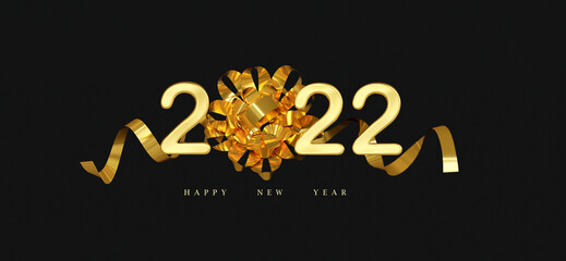 Happy New Year 2022. Celebrate party 2022, Golden Number, Web Poster, banner, cover card, layout design. 3D Rendering.