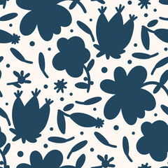 Black and white seamless pattern with flowers