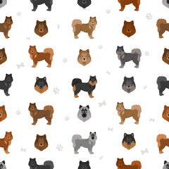 Eurasier dog seamless pattern. Different poses, coat colors set