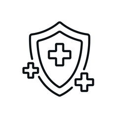 Shield linear icon. Health care. Thin line customizable illustration. Contour symbol. Vector isolated outline drawing. Editable stroke