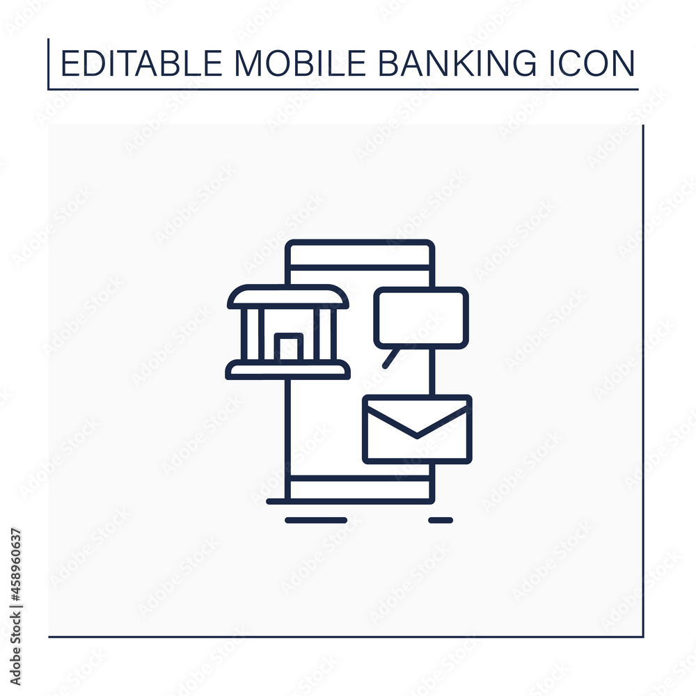 Poster sms banking line icon. send notifications to mobile phones to perform some financial transactions us
