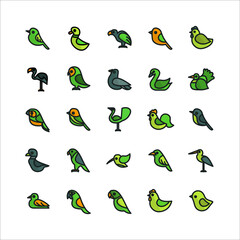 Bird icon set vector flat line for website, mobile app, presentation, social media.