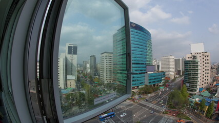 Fototapeta na wymiar of car traffic on city streets Window view to Seoul in South Korea