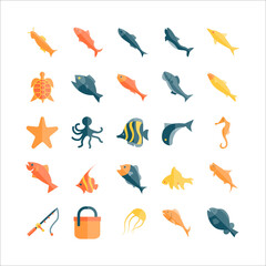 Fish icon set vector flat for website, mobile app, presentation, social media.