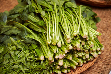 Ingredients for making kimchi, piled vegetables