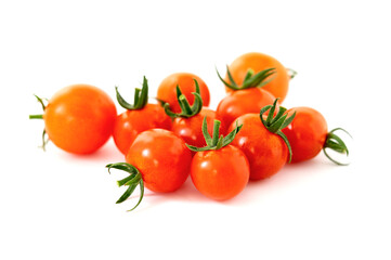 Cherry organic tomatoes isolated on white background
