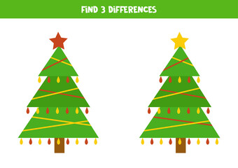 Naklejka na ściany i meble Find three differences between two pictures of Christmas tree.