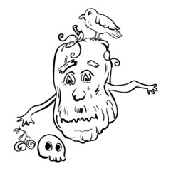 Pumpkin and Raven and Skull Illustration Vector Clip Art